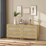 3 Drawers Rattan Storage Cabinet Rattan Drawer, For Bedroom, Living Room, Dining Room, Hallways (Set of 2) - Oak - Furniture Home Direct