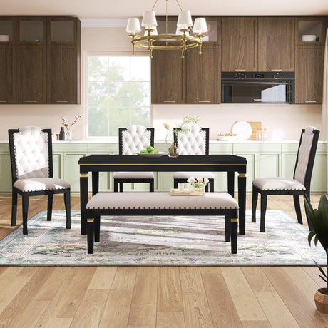 Dining Set With Tufted High Back Chairs And Bench Black - Furniture Home Direct
