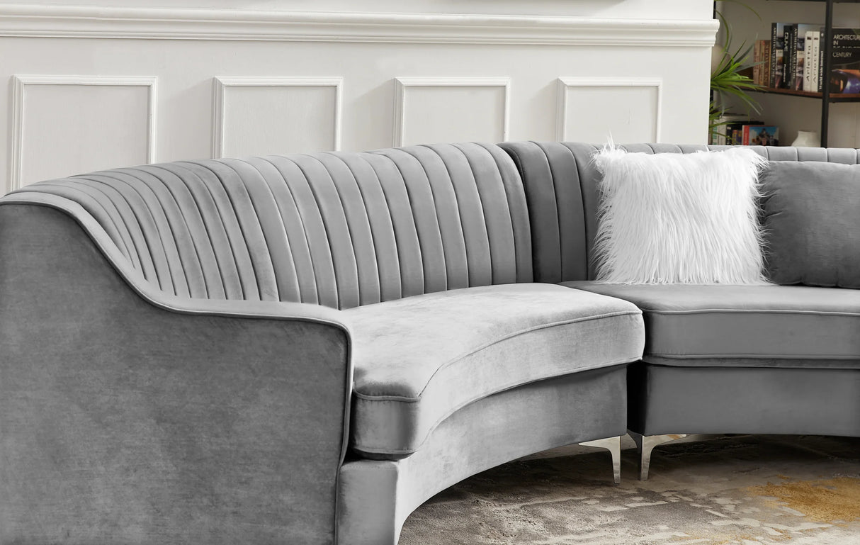 Grey Velvet Curved Sectional - Furniture Home Direct