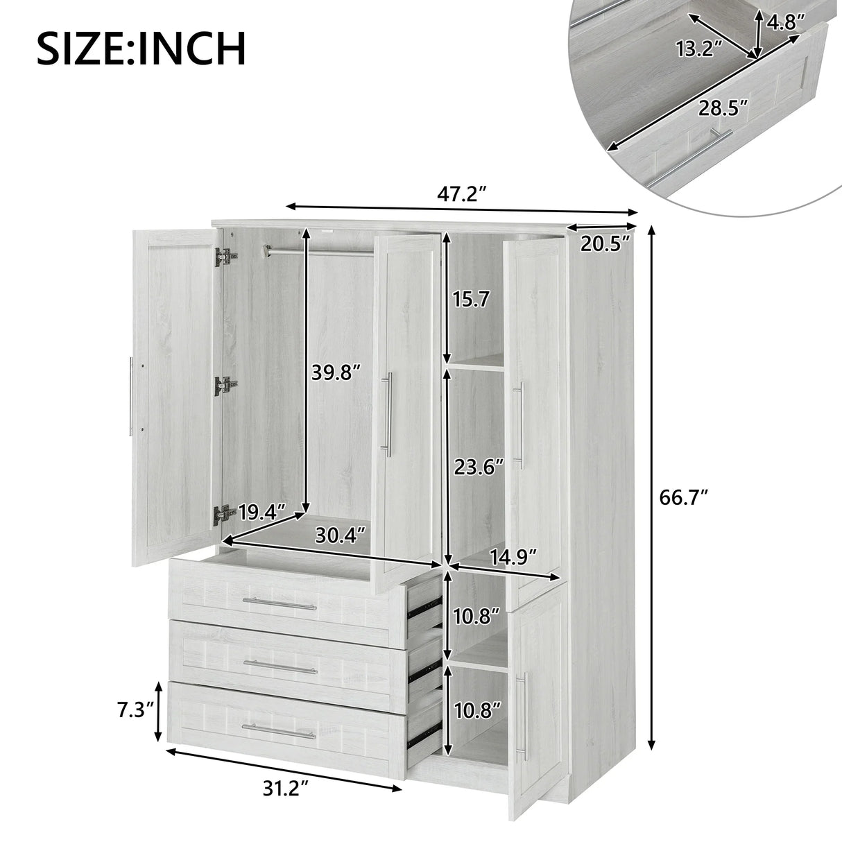 Wardrobe With 4 Doors And 3 Drawers Solid Wood White - Furniture Home Direct