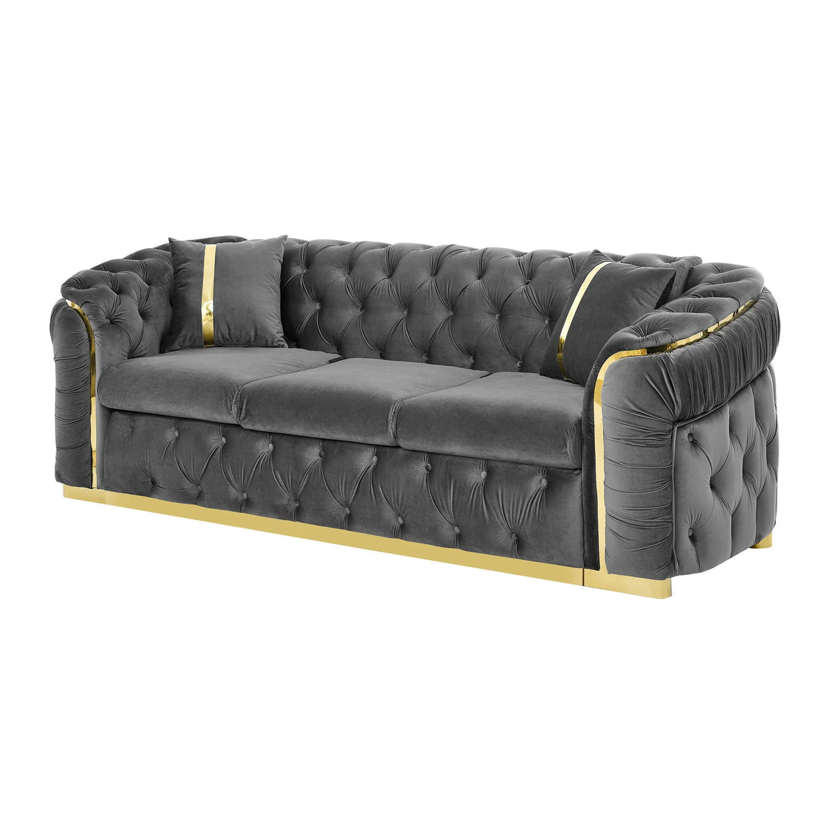 Button Tufted Couch With 2 Pillows, 3 Seater Luxury Chesterfield Sofa - Furniture Home Direct