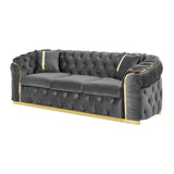 Button Tufted Couch With 2 Pillows, 3 Seater Luxury Chesterfield Sofa - Furniture Home Direct