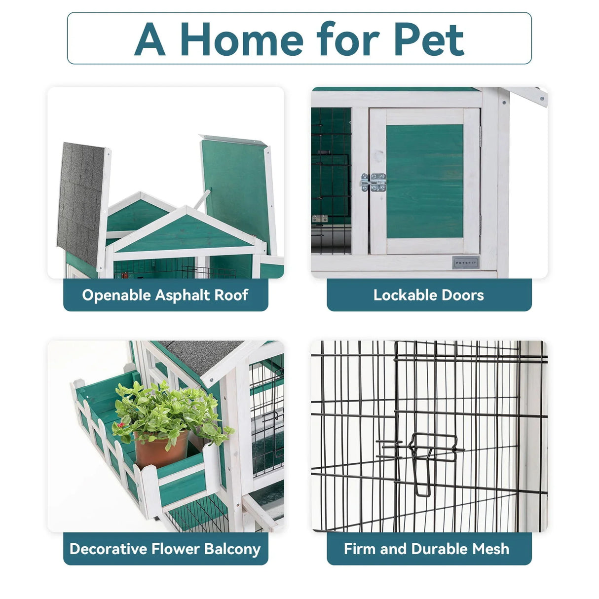 2 Story Wooden Rabbit Hutch Outdoor Indoor Bunny Cage Pull Out Tray, Waterproof Roof - Green - Furniture Home Direct