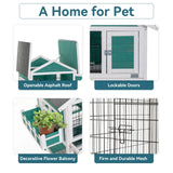 2 Story Wooden Rabbit Hutch Outdoor Indoor Bunny Cage Pull Out Tray, Waterproof Roof - Green - Furniture Home Direct