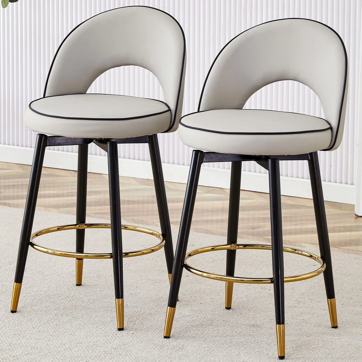 Modern Upholstered 360° Rotatable Bar Chair With Metal Legs For Dining Room (Set of 2) - Furniture Home Direct