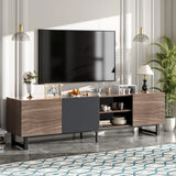 Modern TV With 3 Cabinets & Open Shelves, Color-Matching Media Console Table For Tvs Up To 80'', Entertainment Center With Drop Down Door For Living Room - Dark Brown - Furniture Home Direct