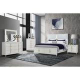 Uriuni - 5 Piece King Bedroom Set With Panel Headboard And LED Lighting - Gold / White - Furniture Home Direct
