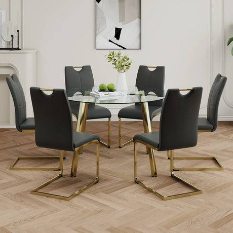 Dining Set Glass Table With Gold Frame Chairs Charcoal - Furniture Home Direct