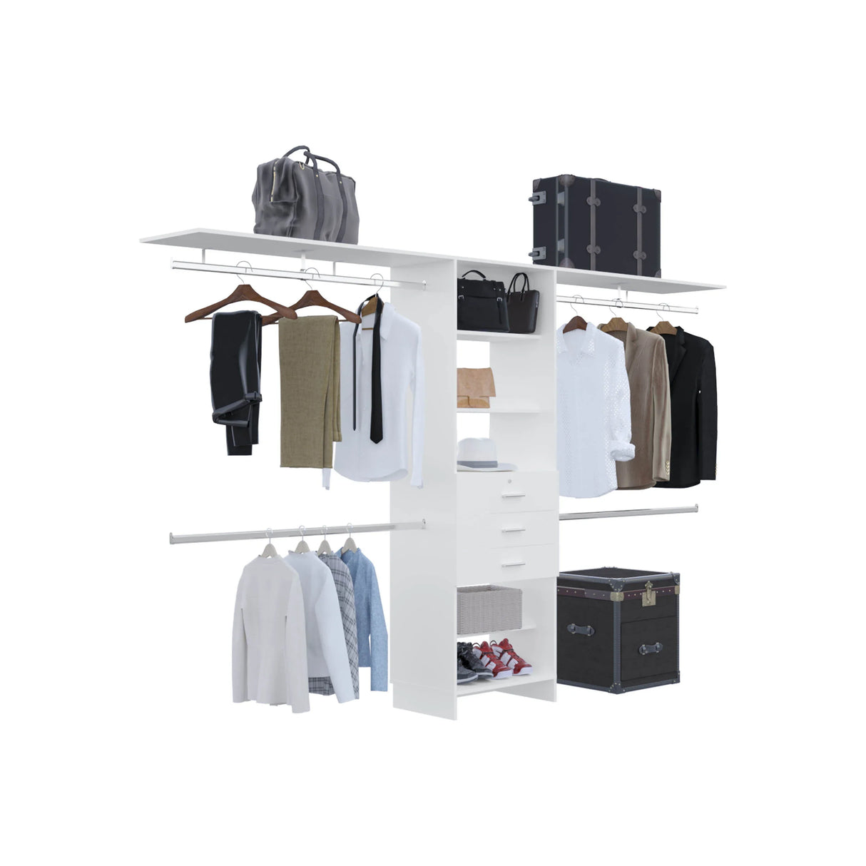 Closet System With 3 Drawers And 5 Shelves Modular White - Furniture Home Direct