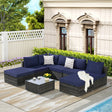 Outdoor Sectional Set With Glass Coffee Table - Dark Blue - Furniture Home Direct
