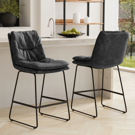 Counter Height Stools Cushioned Wood Metal Charcoal Gray - Furniture Home Direct