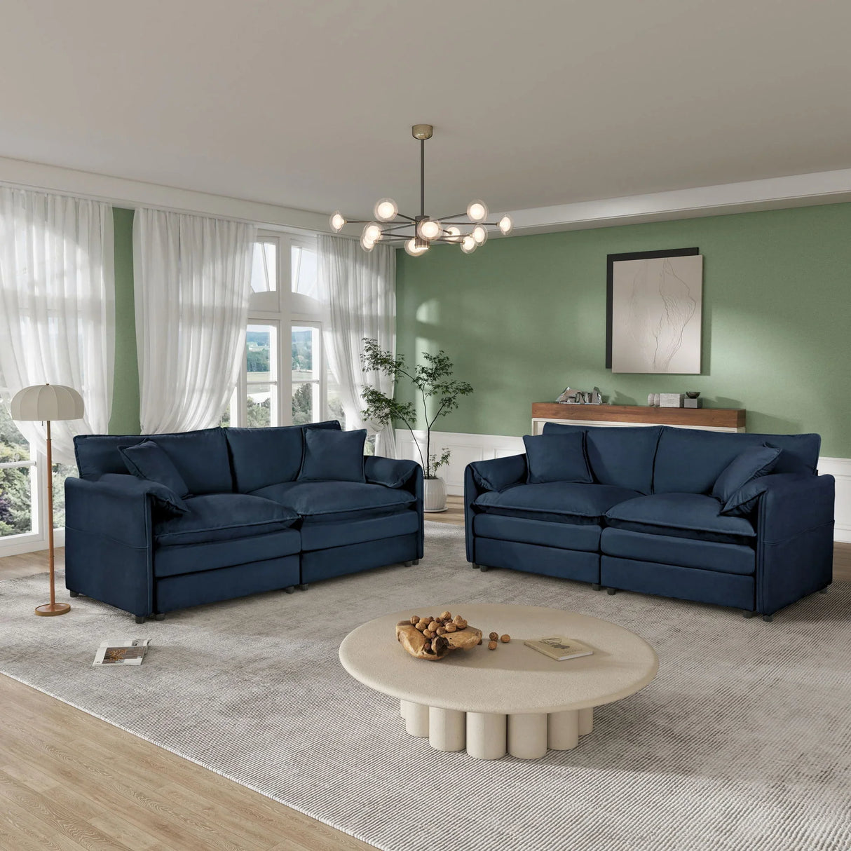 Modern Chenille Oversized Deep Seat Luxury 2 Piece Sofa Set With 4 Pillows - Furniture Home Direct