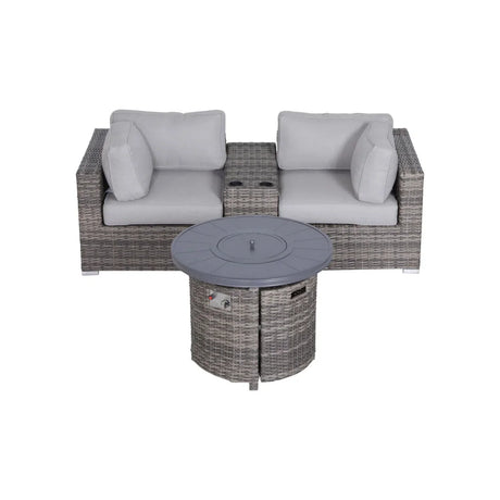 Rattan Patio Set With Comfortable Cushions And Fire Pit - Furniture Home Direct