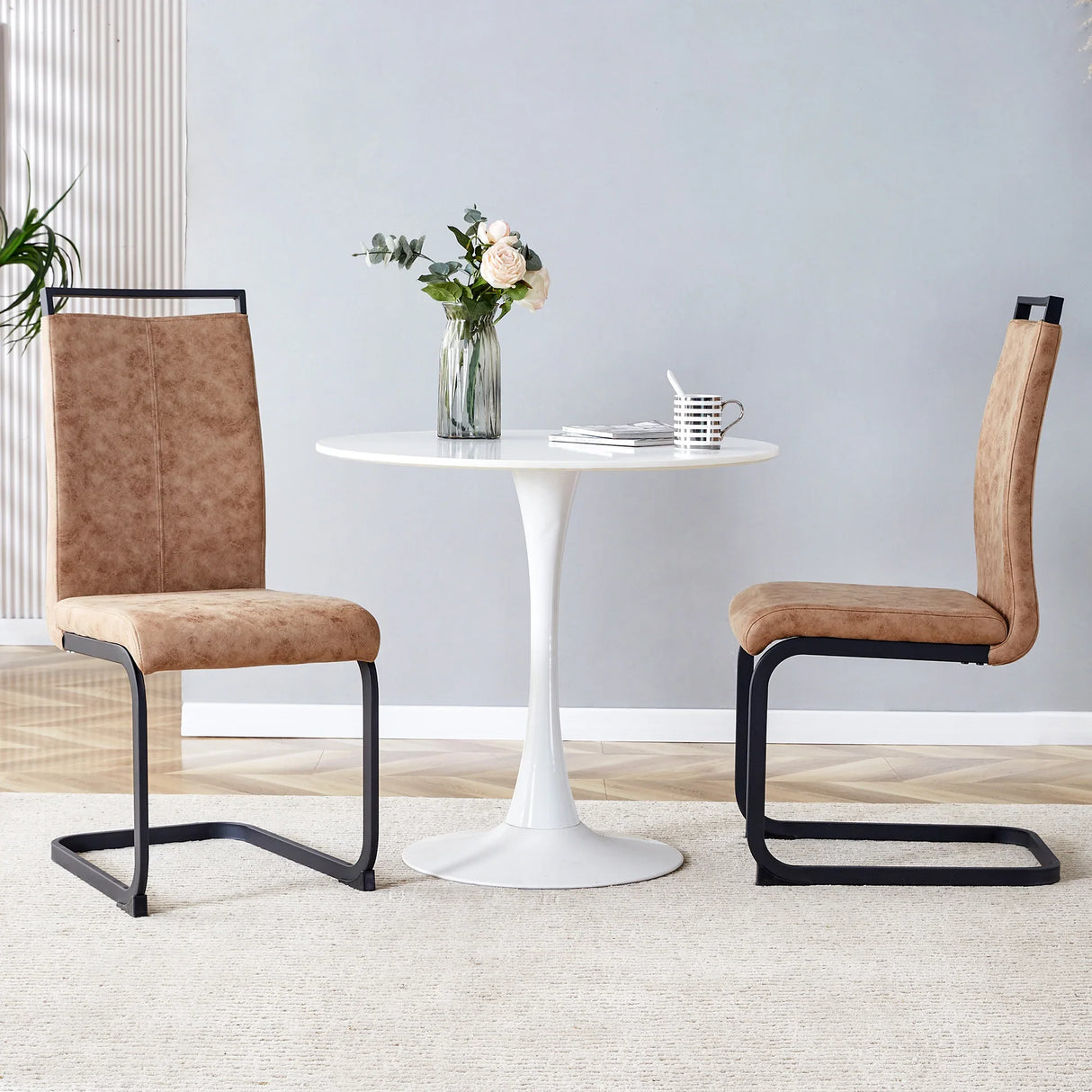 Dining Chairs Set Of Two Modern Upholstered Fabric Brown - Furniture Home Direct