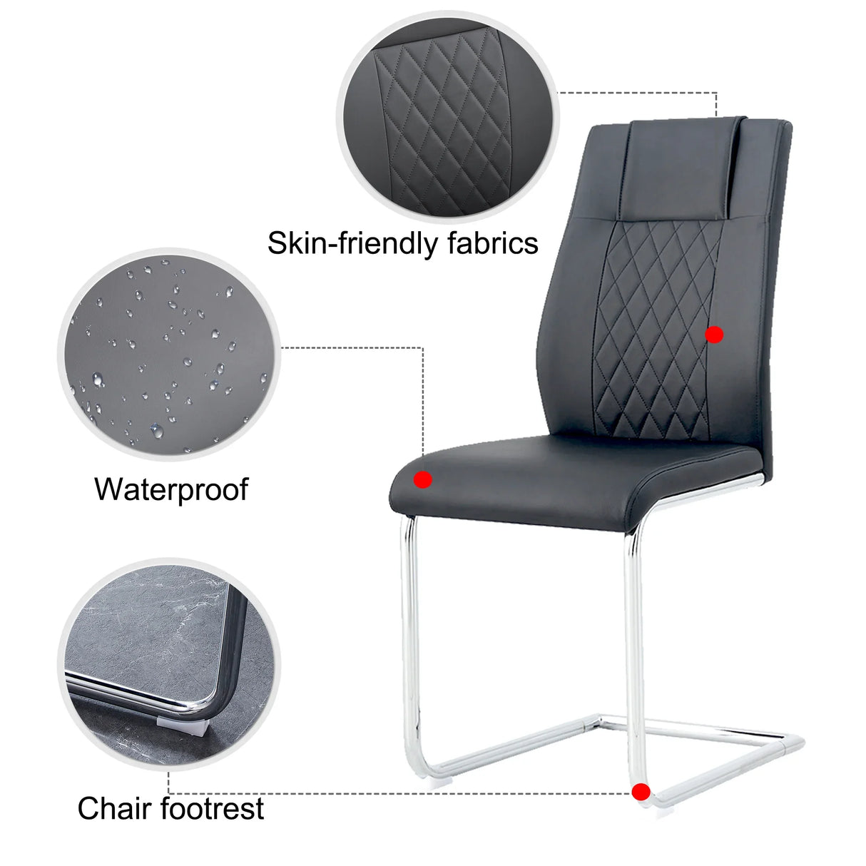 Dining Chair Set Modern Faux Leather With Chrome Base Gray - Furniture Home Direct