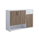 Shoe Storage Cabinet For 17 Pairs, Bedroom Cabinet With Drawer - Doors - White / Dark Taupe - Furniture Home Direct