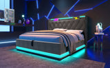 King Bed LED 360 Surround Lighting Storage USB Type C Gray - Furniture Home Direct