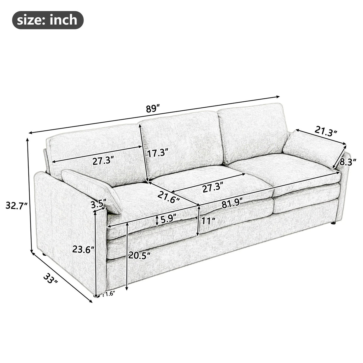 Cozy Upholstered 3 Seater Sofa Plush Cushion For Living Room - Furniture Home Direct