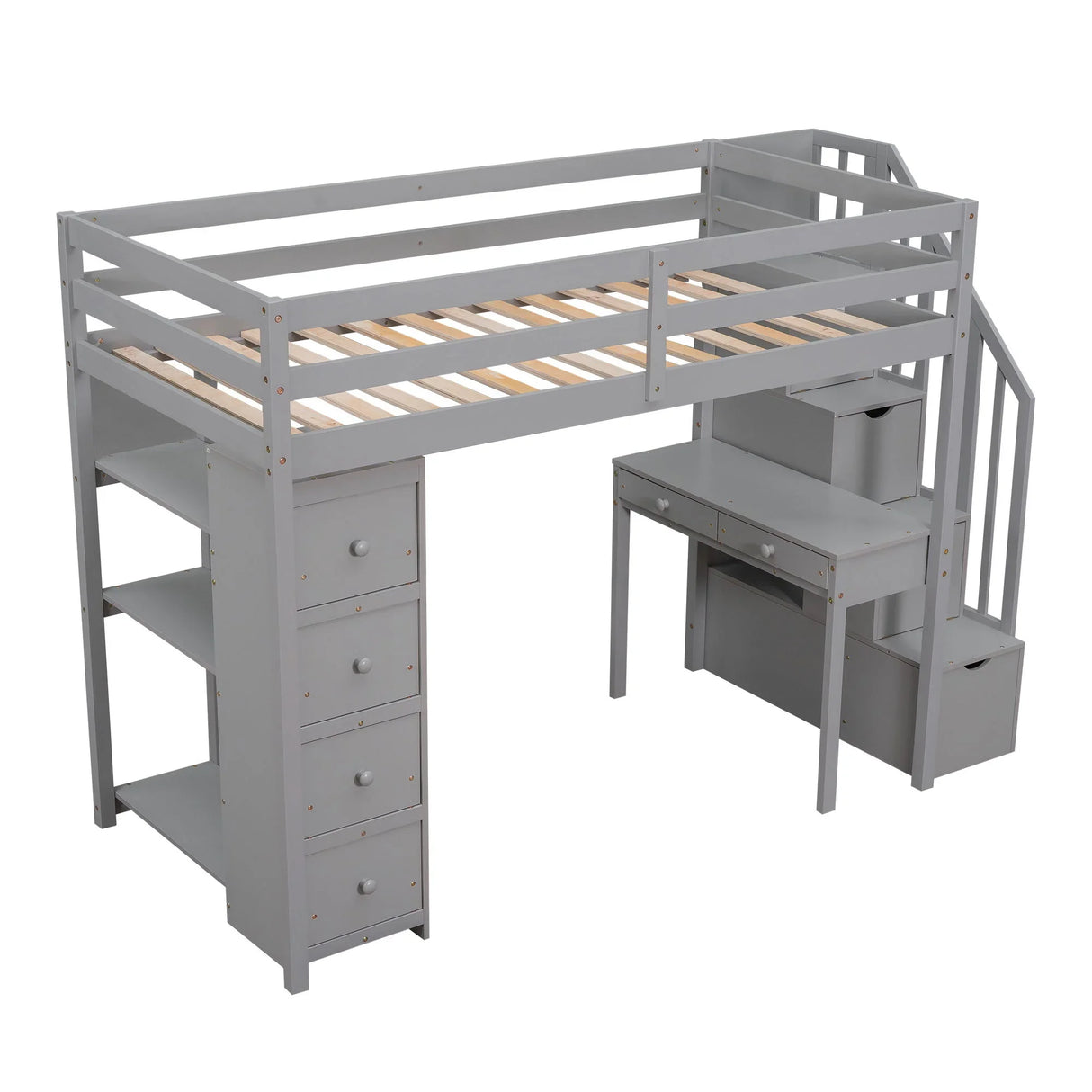 Loft Bed With Storage Drawers, Desk And Stairs With Shelves - Furniture Home Direct