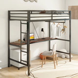 Adam - Twin Loft Bunk Bed With Cinnamon Wood Desk And Closet Rod - Black - Furniture Home Direct