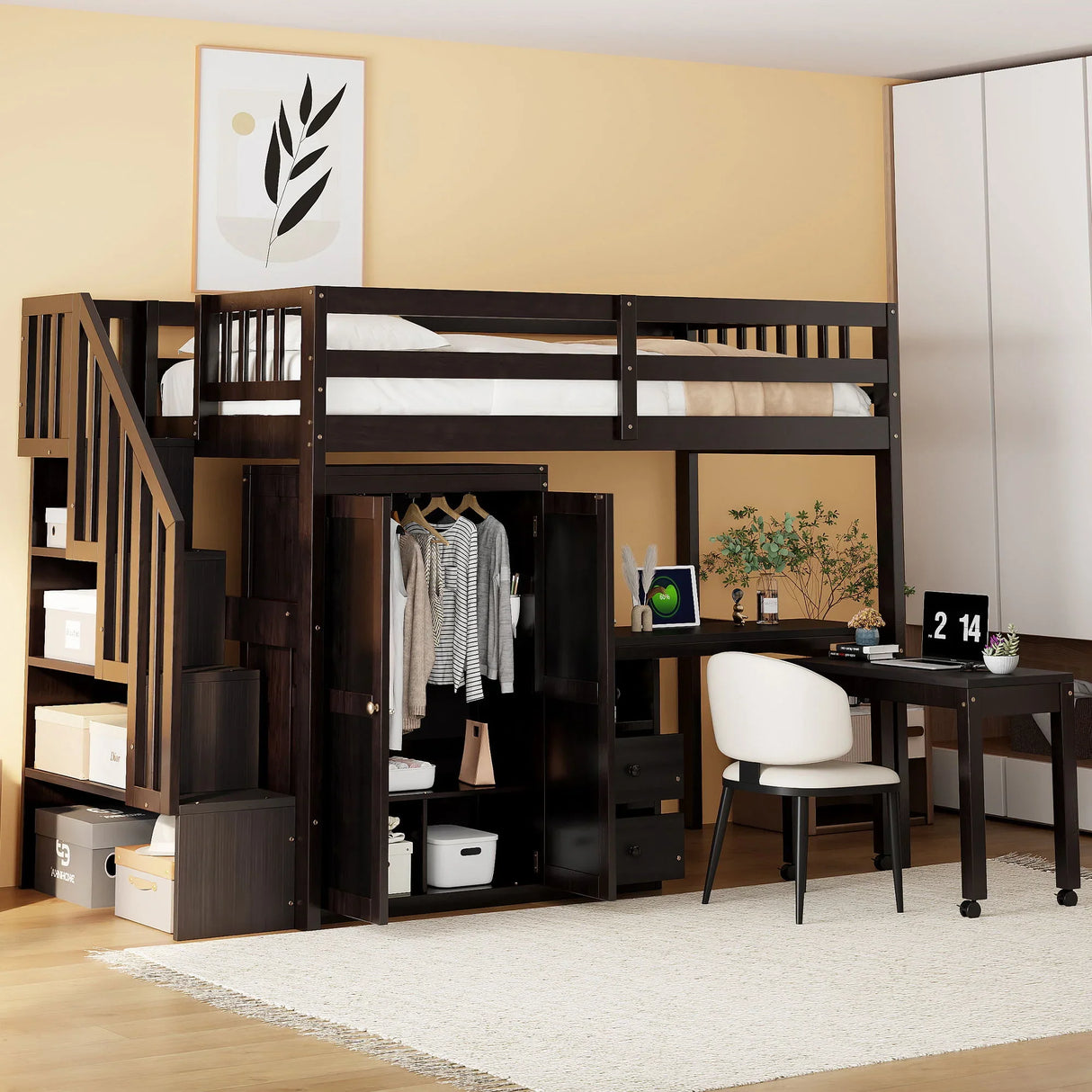 Loft Bed With Stairs, Bookshelf, Drawers, Desk & Wardrobe, Space Saving Multifunctional Furniture - Furniture Home Direct
