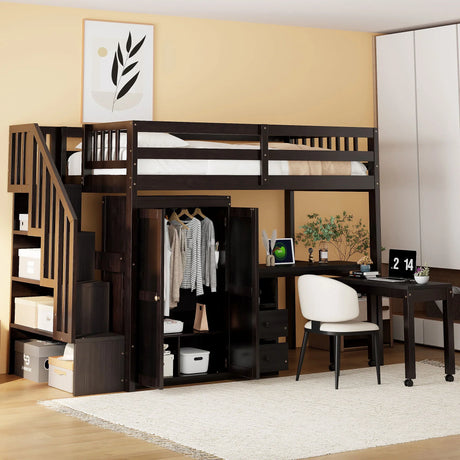 Loft Bed With Stairs, Bookshelf, Drawers, Desk & Wardrobe, Space Saving Multifunctional Furniture - Furniture Home Direct