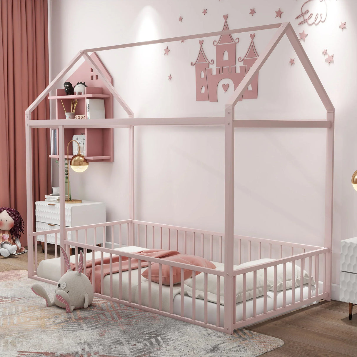 Metal Bed House Bed Frame With Fence - Furniture Home Direct