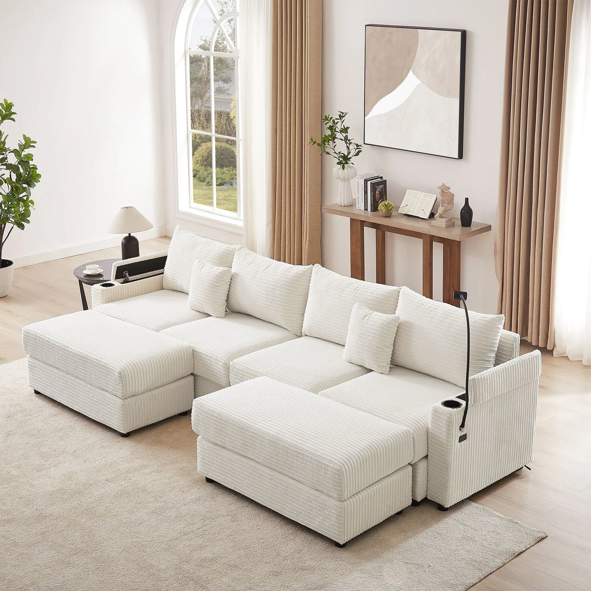 Modern Style Loveseat Sofa Sectional Sofa Couch With Storage Space, A Movable Ottoman, Two USB Ports, Two Cup Holders, A Phone Holder For Living Room - Furniture Home Direct