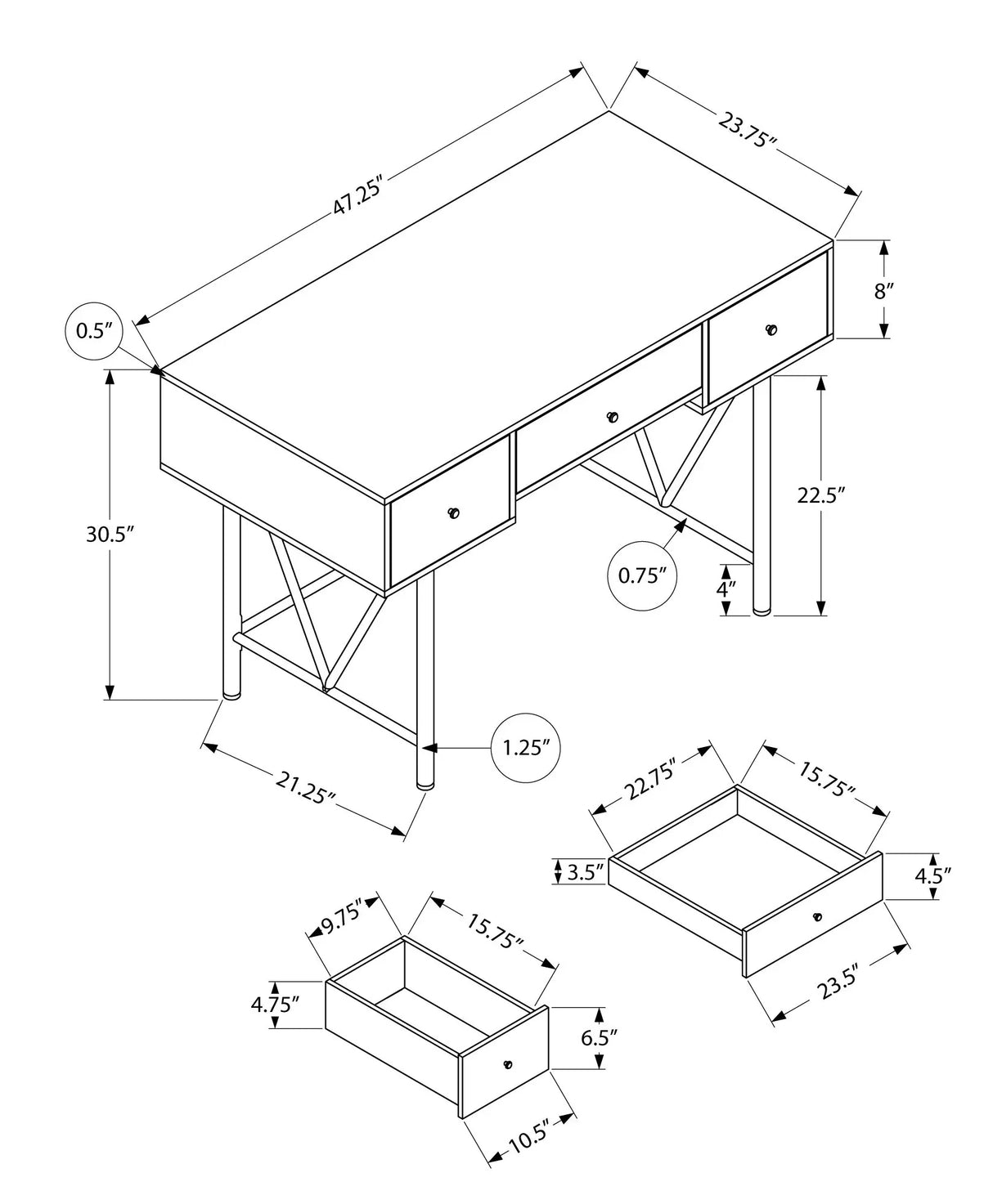 Computer Desk For Home Office, Stylish Design, Storage Drawers, Transitional - Furniture Home Direct