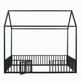 Metal House Bed With Fence And Door - Furniture Home Direct
