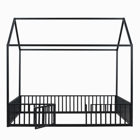Metal House Bed With Fence And Door - Furniture Home Direct