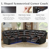 Sectional Sofa with Manual Recline LED Lights Black Brown - Furniture Home Direct