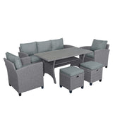 6-Piece Outdoor Wicker Set - Gray - Furniture Home Direct