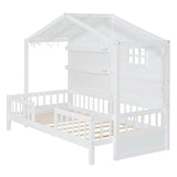 House Bed With Shelves, Window And Sparkling Light Strip On The Roof - Furniture Home Direct