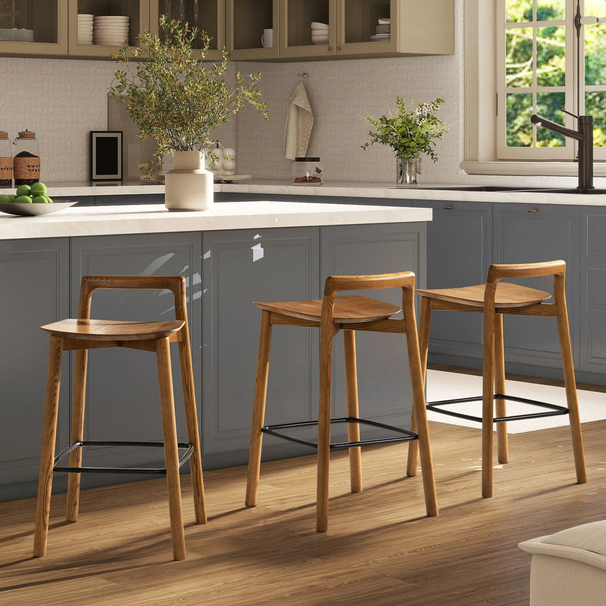 Sven - Modern Minimalist Low Back Counter Stool - Dark Brown Walnut - Furniture Home Direct