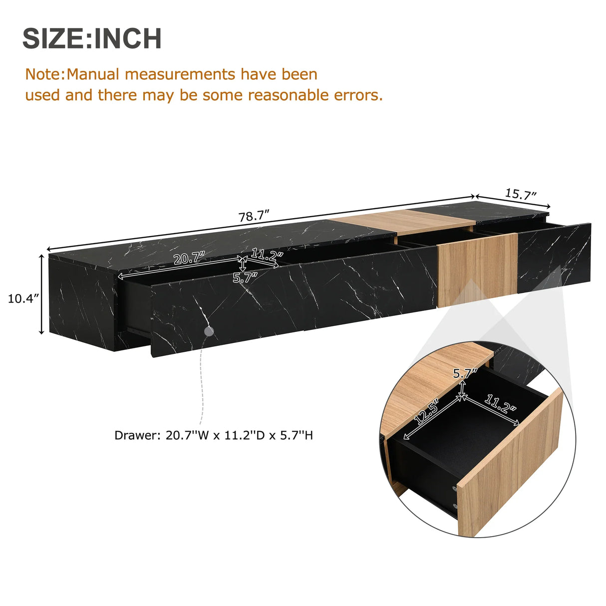 TV Stand With Faux Marble Walnut Finish Low Profile Black - Furniture Home Direct