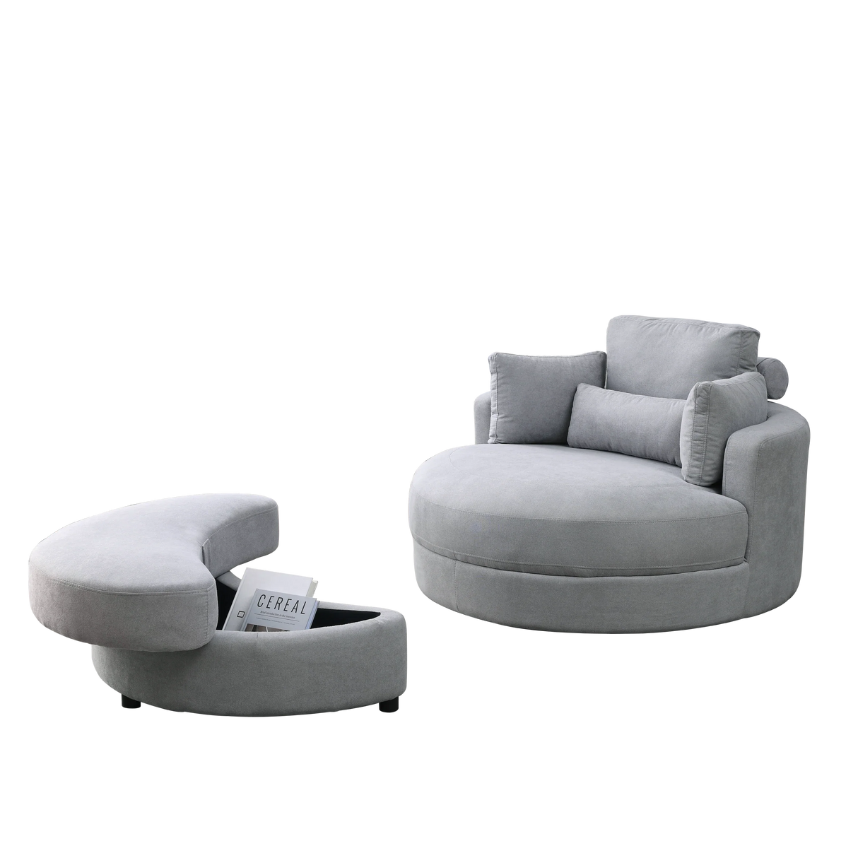 Linen Barrel Swivel Chair With Storage Ottoman - Furniture Home Direct