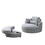 Linen Barrel Swivel Chair With Storage Ottoman - Furniture Home Direct