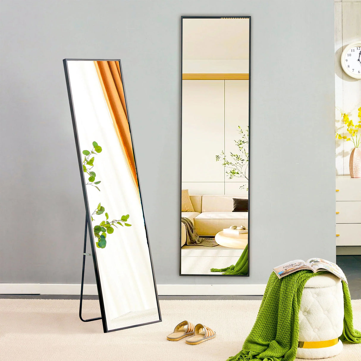 Aluminum Frame Minimalist Mirror, Bathroom Bedroom Wall Mirror, Elevating Contemporary Interiors, Can Be Wall Mounted Or Opened As A Standing Mirror - Black - Furniture Home Direct