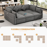 Sectional Sofa, Modular With USB Ports And Ottoman, Grey - Furniture Home Direct