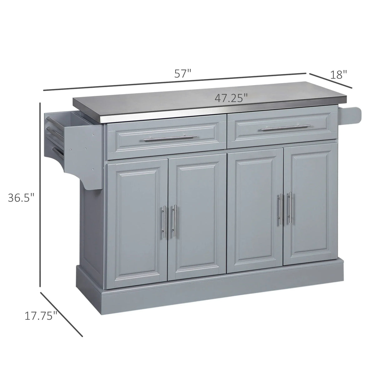 Homcom - Rolling Kitchen Island With Storage, Portable Kitchen Cart With Stainless Steel Top, 2 Drawers, Spice, Knife And Towel Rack And Cabinets - Furniture Home Direct