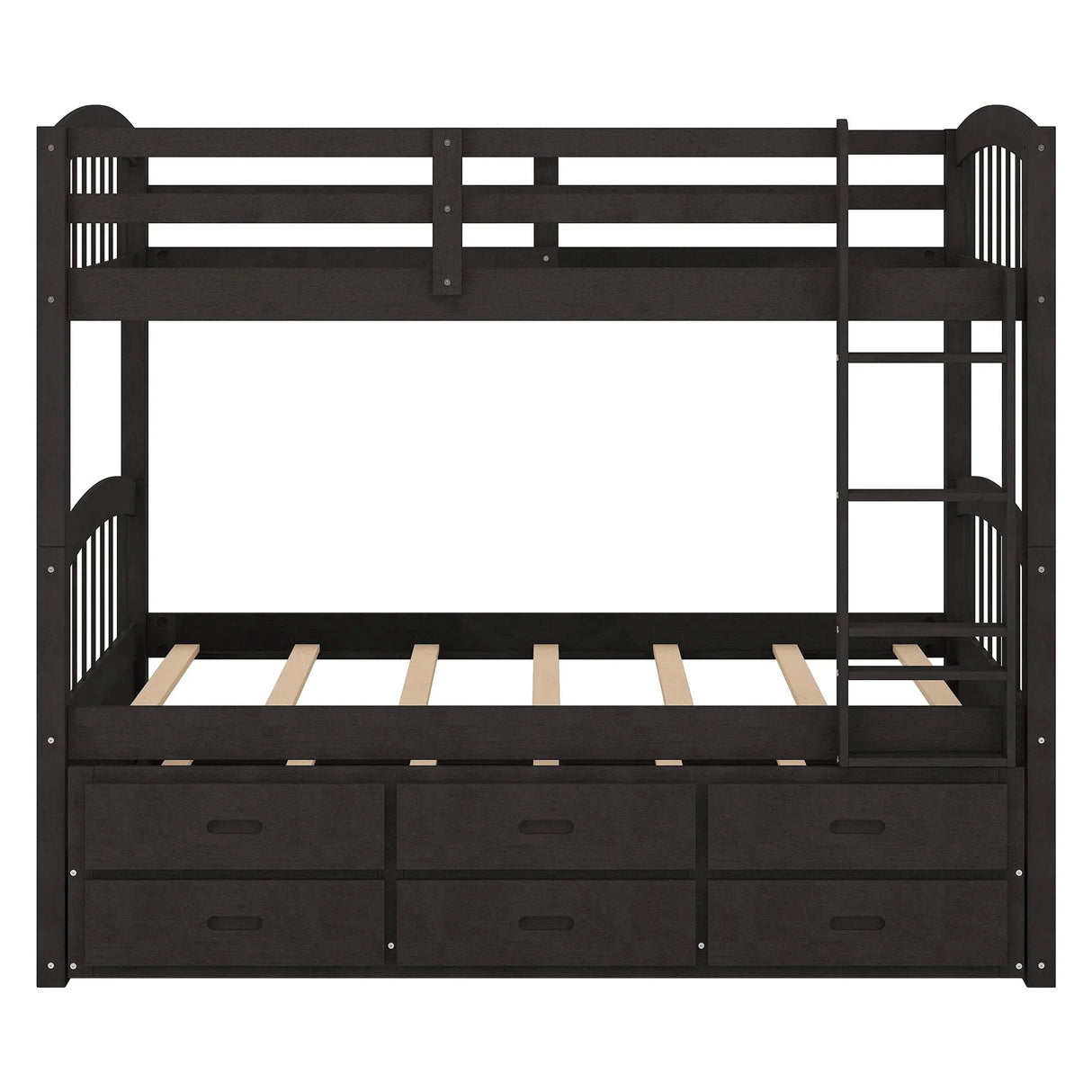 Twin Over Twin Wood Bunk Bed With Trundle And Drawers - Espresso - Furniture Home Direct