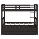 Twin Over Twin Wood Bunk Bed With Trundle And Drawers - Espresso - Furniture Home Direct