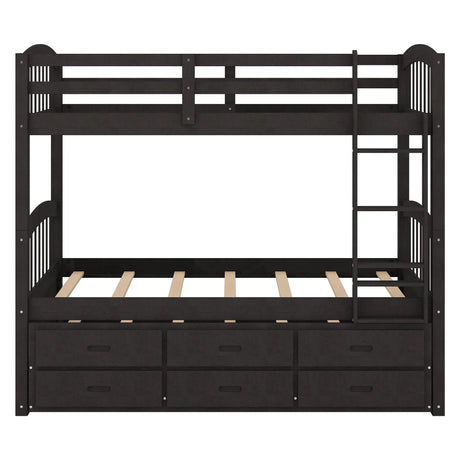 Twin Over Twin Wood Bunk Bed With Trundle And Drawers - Espresso - Furniture Home Direct
