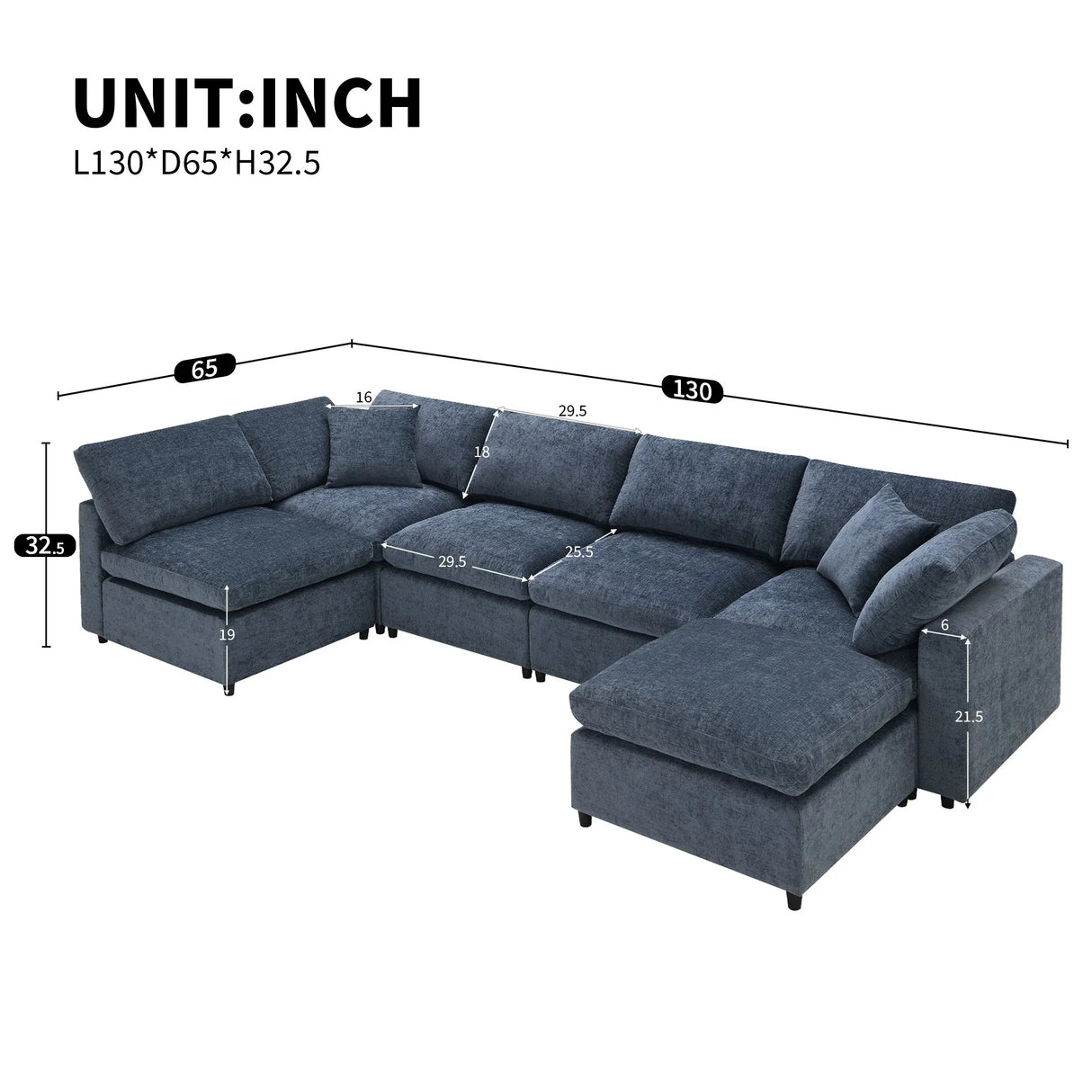 Modern Modular Cloud Sofa Bed, 6 Seat Chenille Sectional Couch Set With Ottoman, Free Combination, Convertible U Shaped Sleeper Sofa For Living Room - Furniture Home Direct