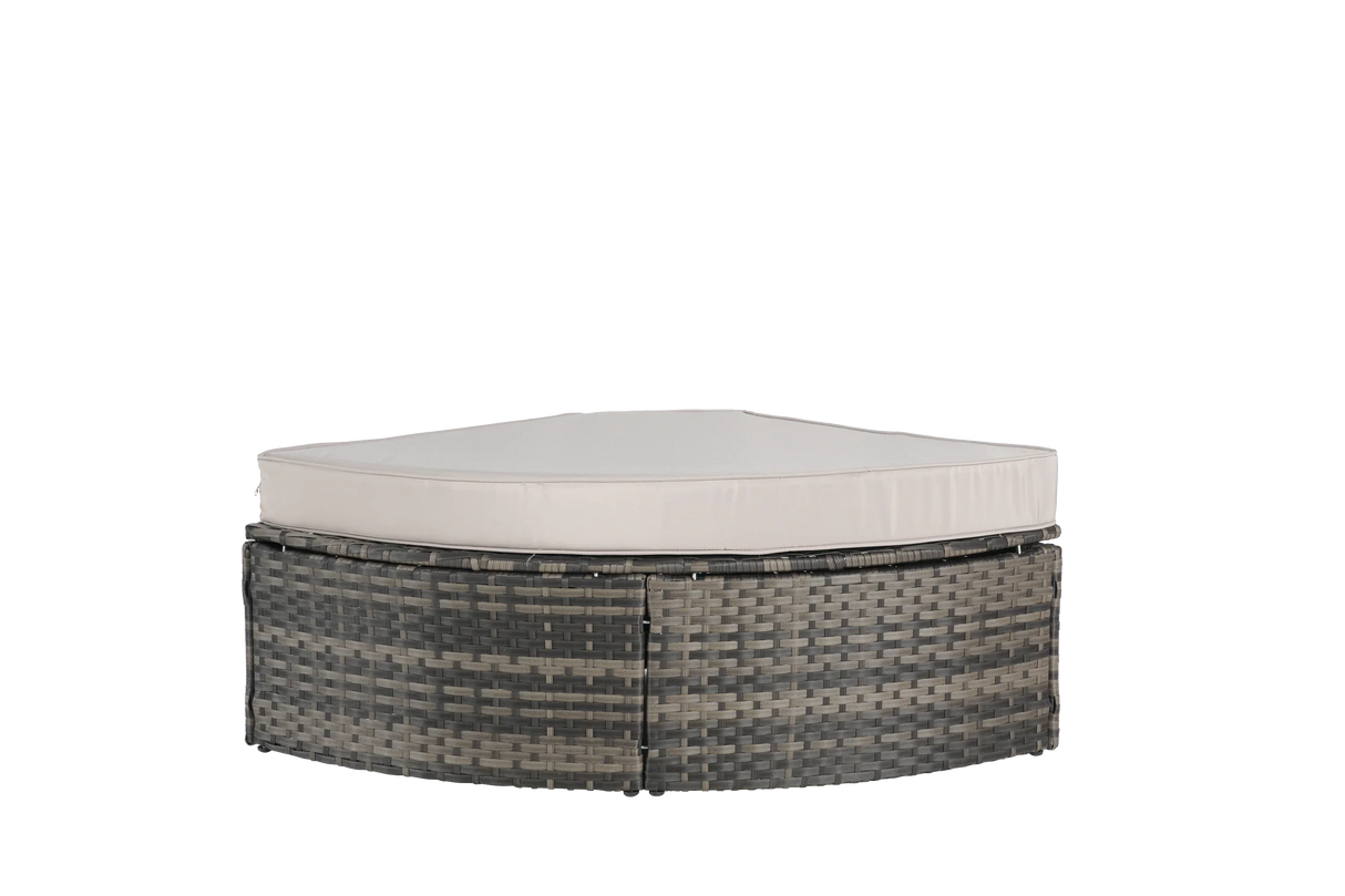 Wicker Outdoor Sectional Set with Curved Ottoman & Glass Top Table - Furniture Home Direct