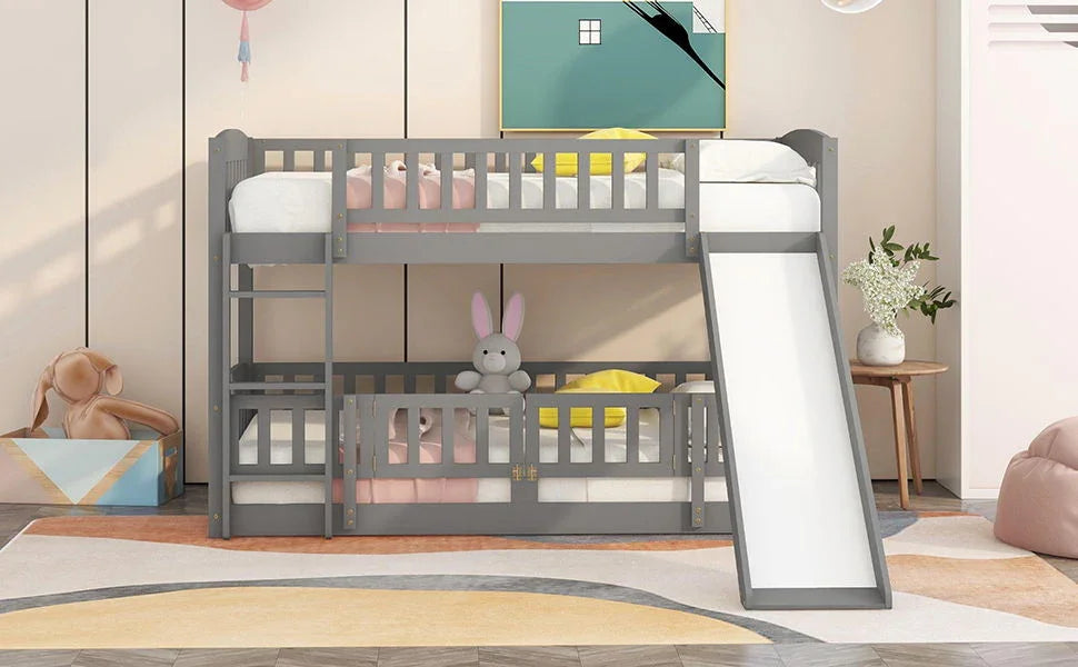 Low Bunk Bed With Slide, Fence And Ladder - Furniture Home Direct