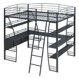 Loft Bed With 4 Layers Of Shelves And L-Shaped Desk, Stylish Metal Frame Bed With A Set Of Sockets, USB Ports And And Wireless Charging - Furniture Home Direct
