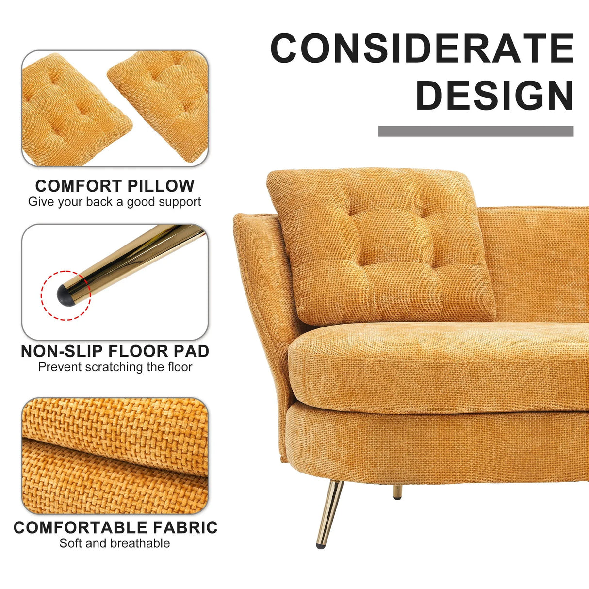 Loveseat Sofa, Upholstered Couch With Metal Legs - Furniture Home Direct