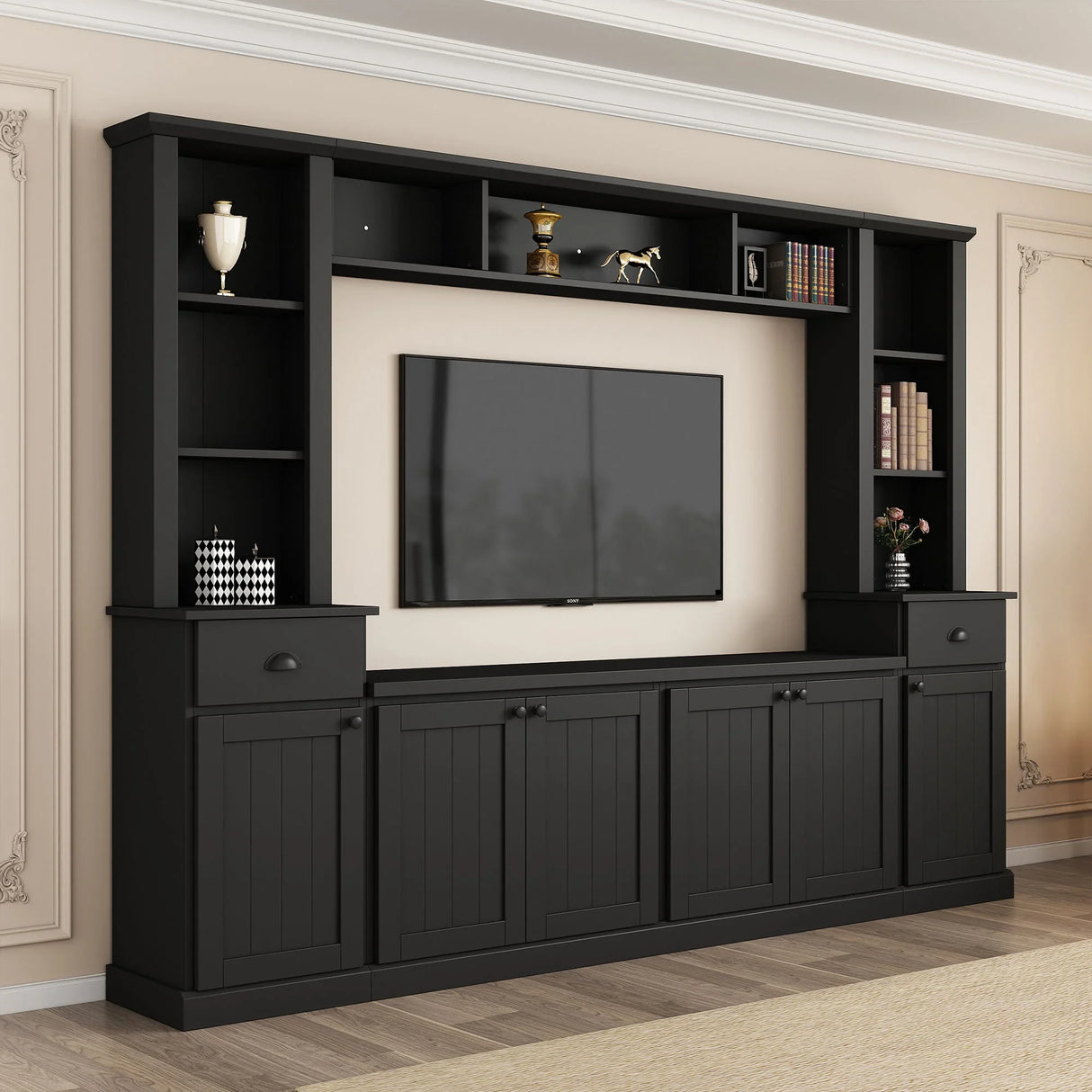 Minimalist Entertainment Wall Unit Set With Bridge For TVs Up To 75" - Furniture Home Direct